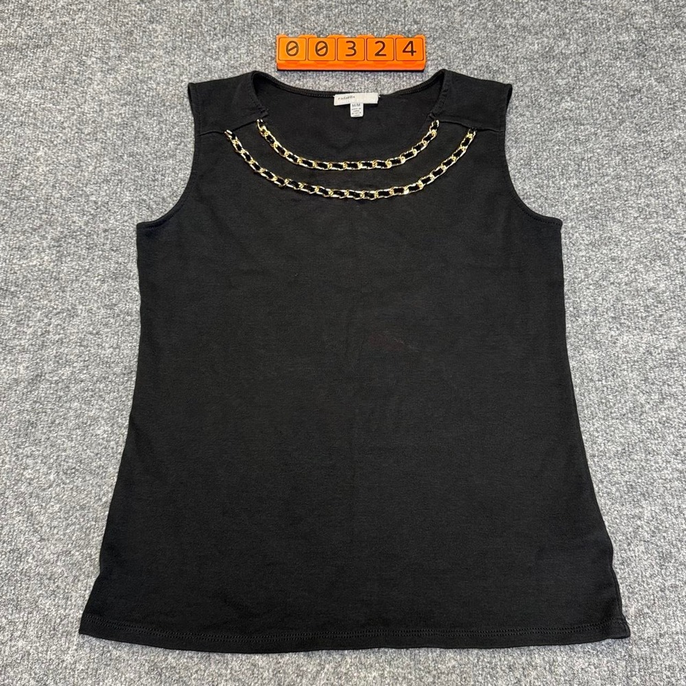 Rafaella Black Chain Detail Tank Top with Gold Chain Detail Size: Medium